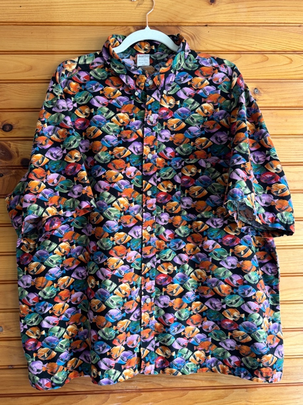 Angelica Tropical Fish Print Button Front Shirt USA Made Cotton XXL Vintage